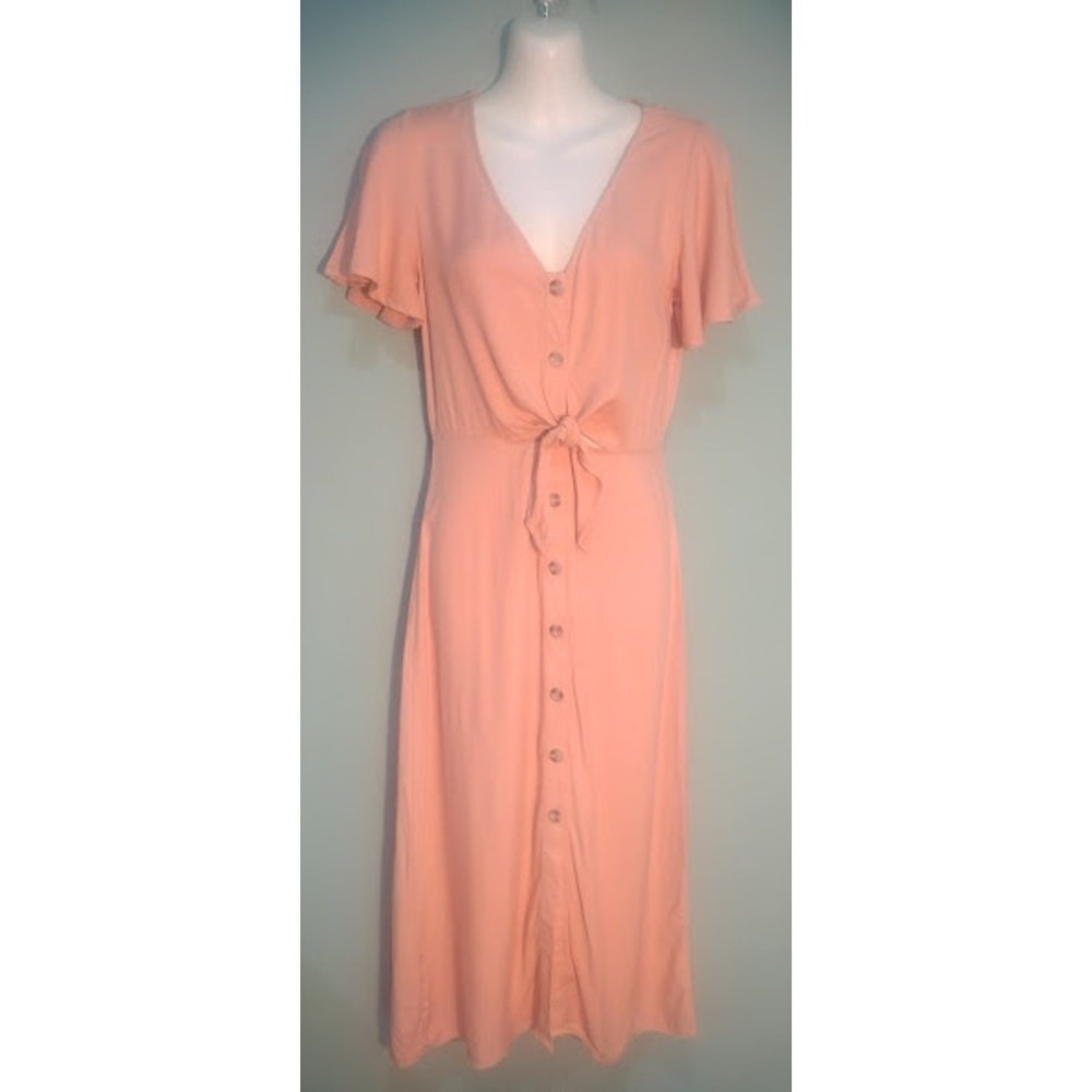 Mimi Chica Junior Size Dress with Buttons and Tie Front, Orange,‎ Size S NWT